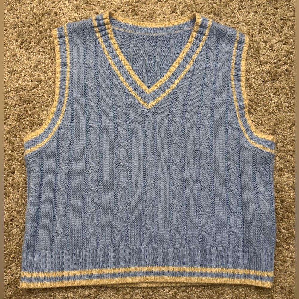 SHEIN Light Blue and Cream Knit Sweater Vest